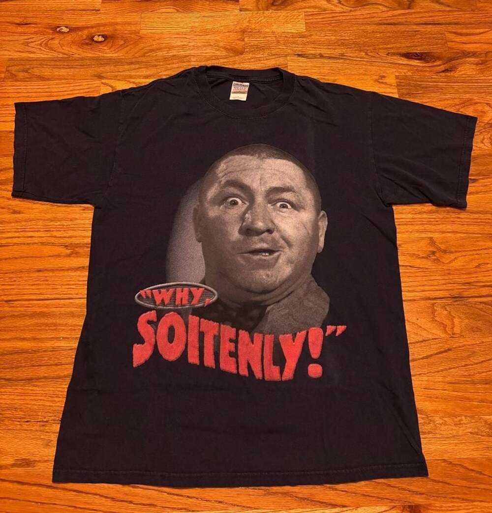 Vintage Gildan Three Stooges Curly Why Soitenly T-Shirt Size L Black